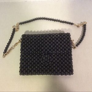 Black Beaded Crossbody Bag with Gold Chain